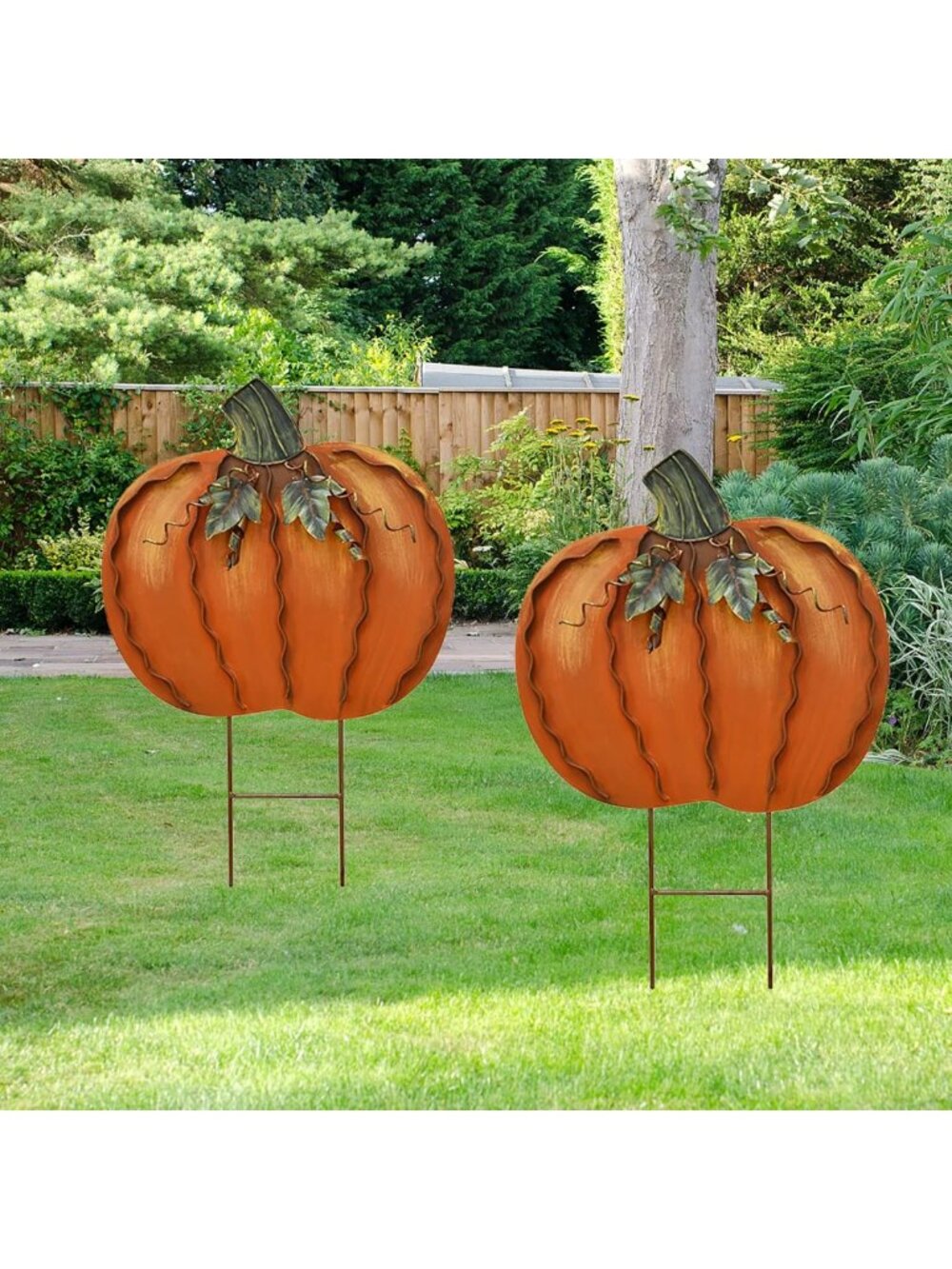 Metal Pumpkin Garden Stakes - Fall Decor, Autumn Yard Signs for Seasonal Charm